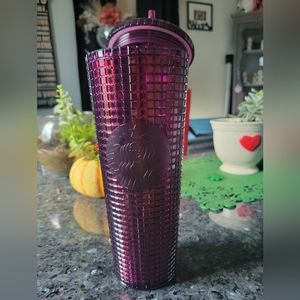 STARBUCKS PURPLE AND REDDISH-HUE GRID KALEIDOSCOPE 24 OZ VENTI TUMBLER 2021